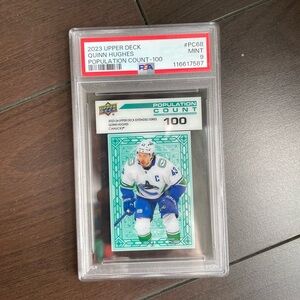 Quinn Hughes Population Count 100 PSA 9 upper deck Hockey Card